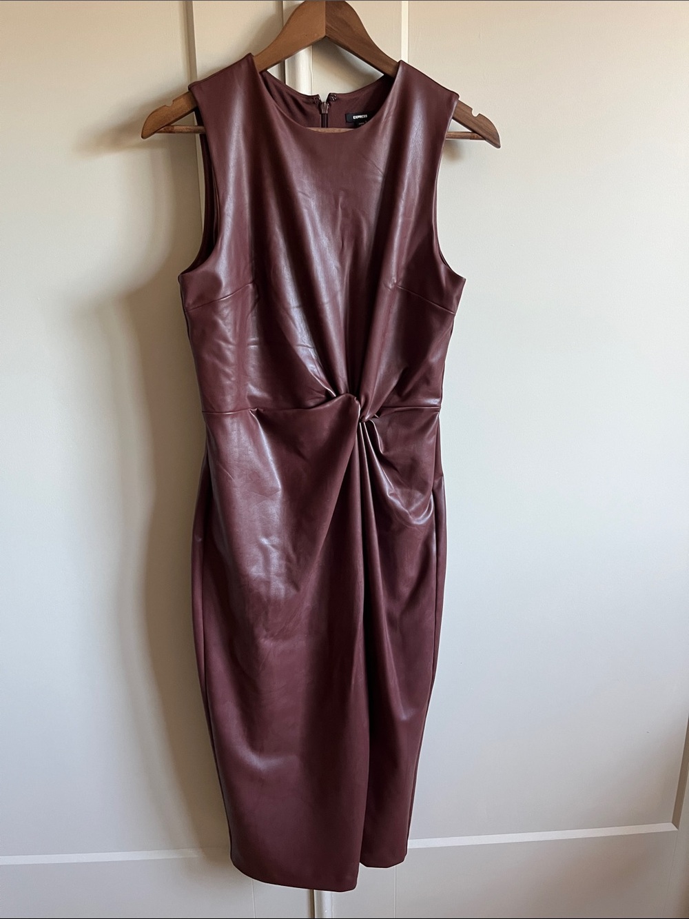 Express Sleeveless Faux Leather Twist-Front Sheath Dress - Burgundy